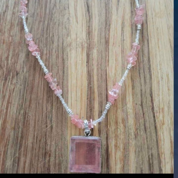 Gorgeous Pinkish And Silver Sheer Rubellite Beaded Pendant Necklace. - Picture 4 of 5
